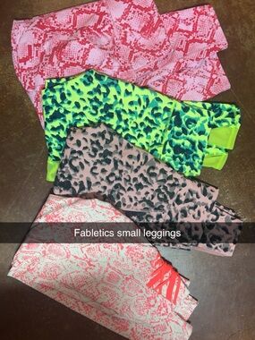 Fabletics Pink, Neon Green & Blush Printed Leggings Bundle